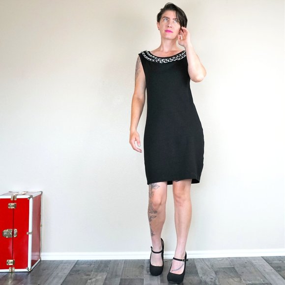 Armani Exchange Little Black Dress with Chain Neck